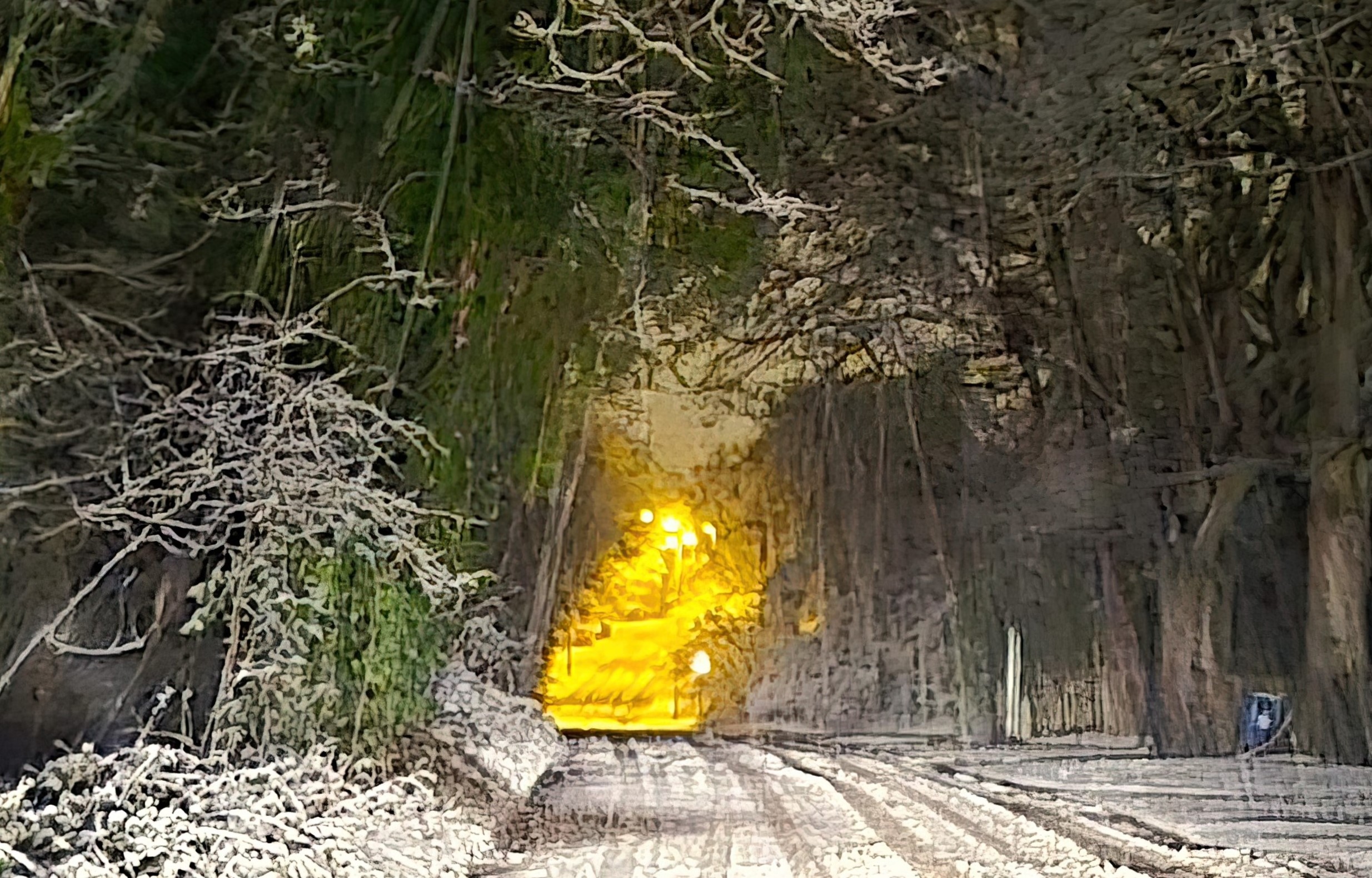 Guiding lights in heavy snow - by Kinver Rock Houses